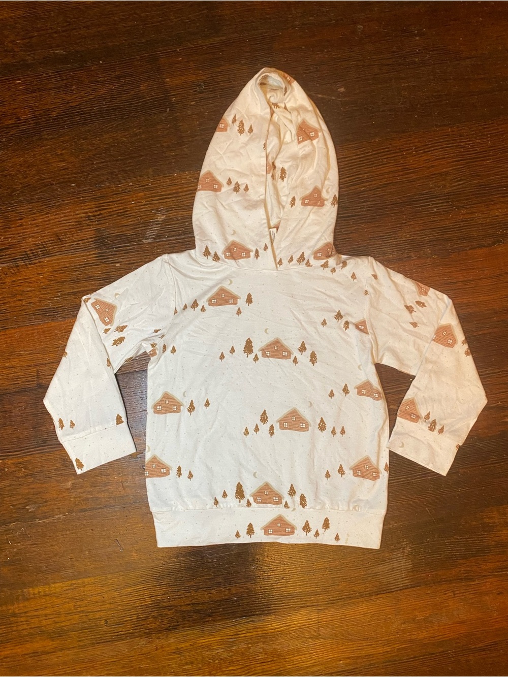 EUC Like New Bamboo Jersey Hoodie with Tan Cabin/Tree/Nature/Camping/Moon Print